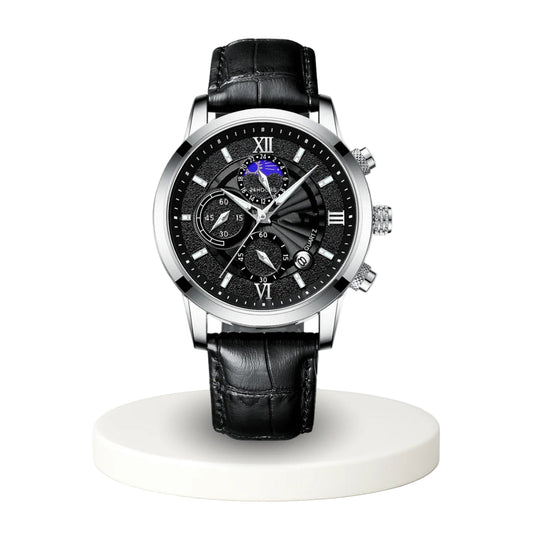 Etienne Beaumont luxury watch – black case with leather strap
